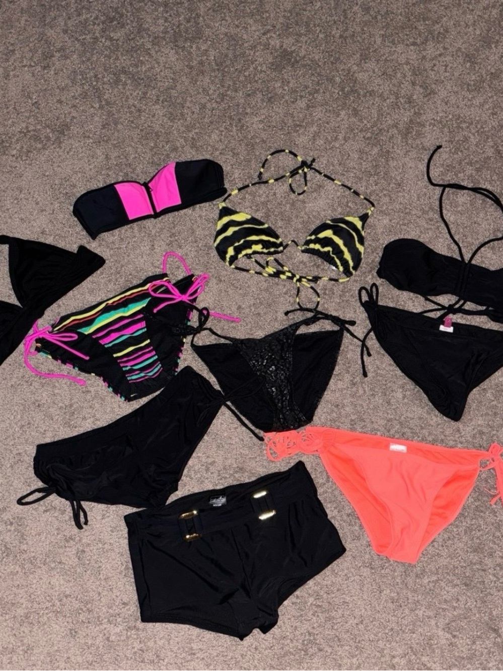 Assorted Bikini Mix — Black, Neon Pink, Lime Zebra & Coral Pieces